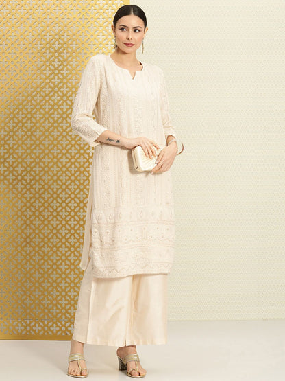 Dhiyona PD Women Women Jashn Embroidered Thread Work Zari Sequinned Kurta with Palazzos