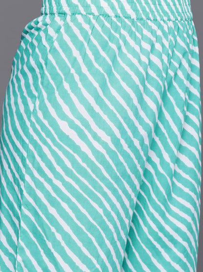 Dhiyona VA Women's Leheriya Striped Regular Gotta Patti Cotton Kurta with Trousers & Dupatta