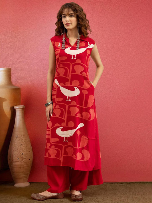 Dhiyona SN Women's Abstract Printed Pure Cotton Kurta with Palazzo