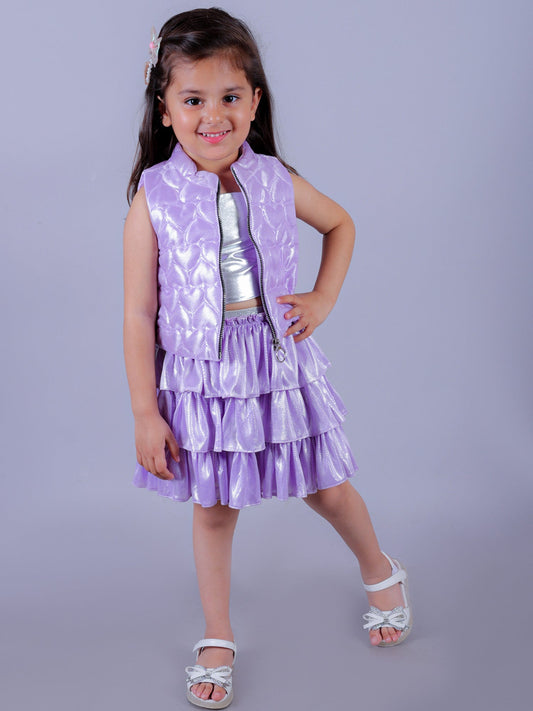 Glam Up Party Lavender Shimmer Jacket For Girls
