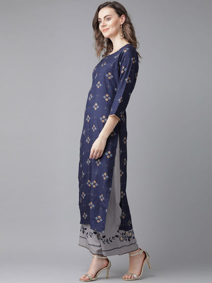 Dhiyona IE Women Navy Blue Geometric Printed Kurta