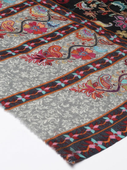 Dhiyona PA Women Black Embroidered Pure Wool Shawl