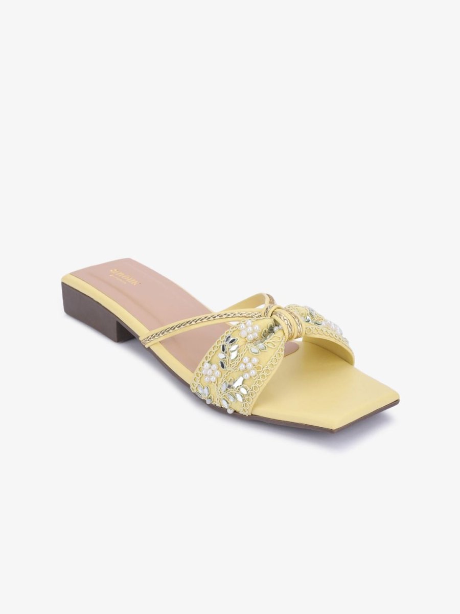 Dhiyona AK Yellow Ethnic Embellished Open Toe Flats
