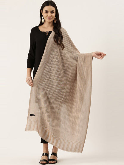 Dhiyona PA Women Beige Colored Woven Design Pashmina Shawl