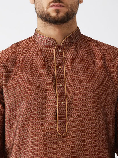 Men's Maroon Silk Blend Straight Kurta and Dhoti Set