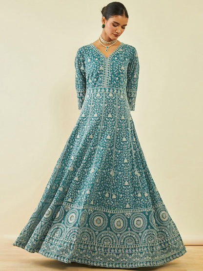 Dhiyona SO Women's Ethnic Motifs Embroidered Georgette Kurta With Churidar & Dupatta