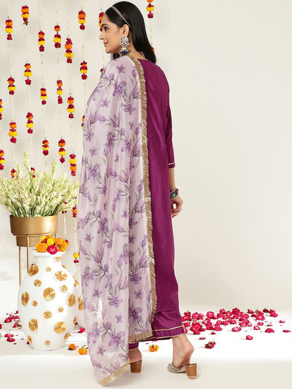 Dhiyona VA Women'sRound Neck Regular Kurta with Trousers & With Dupatta