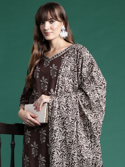 Dhiyona IE Floral Printed Pure Cotton Kurta With Salwar & Dupatta