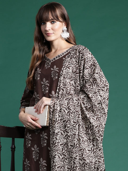 Dhiyona IE Floral Printed Pure Cotton Kurta With Salwar & Dupatta