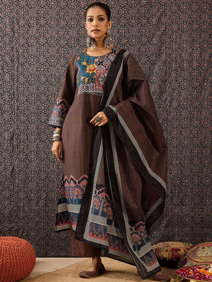 Women Ethnic Motifs Printed Regular Sequinned Pure Cotton Kurta with Trousers & With Dupatta