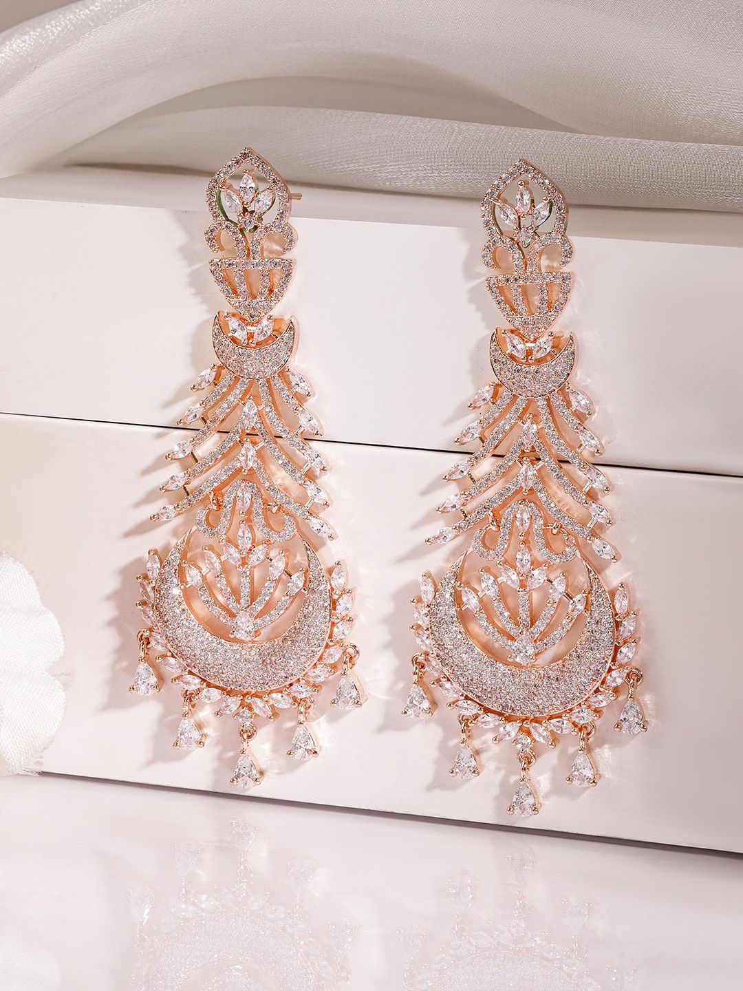 Dhiyona RJ Women's Rose Gold-Plated Contemporary Brass Cubic Zirconia Stone Drop Earrings