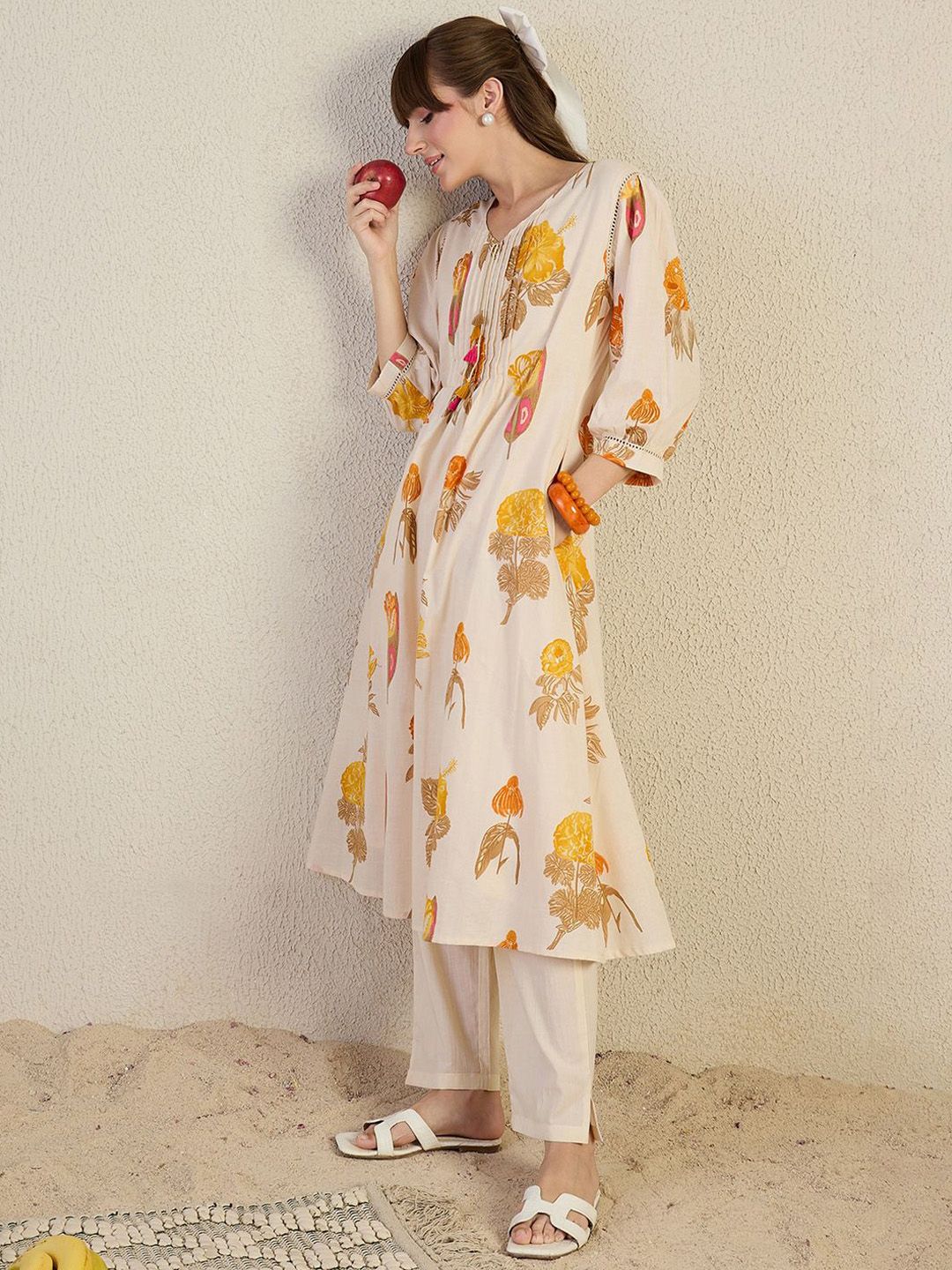 Dhiyona IE Printed V-Neck Tunic With Trousers Co-Ords