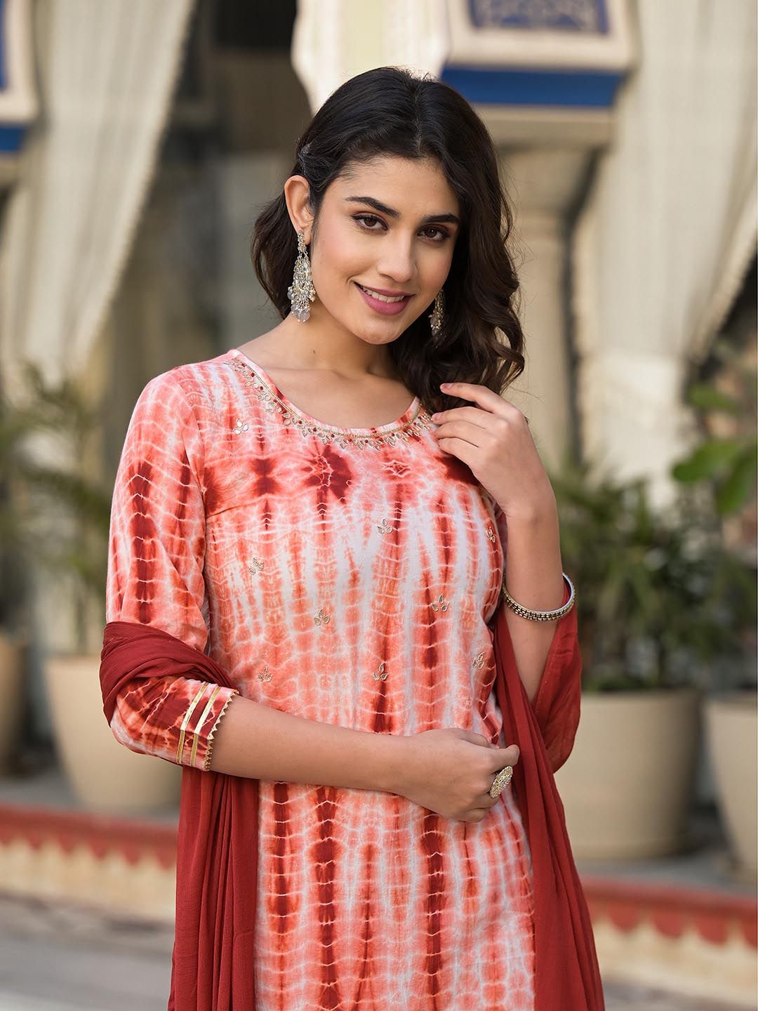 Dhiyona VA Women'sAbstract Printed Regular Pure Cotton Kurta with Palazzos & Dupatta