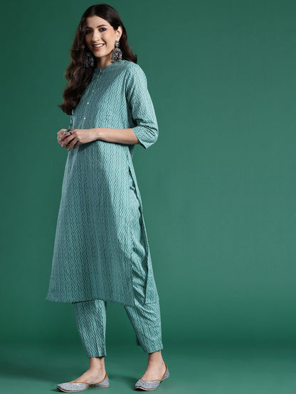 Women Printed Regular Pure Cotton Kurta with Trousers & With Dupatta