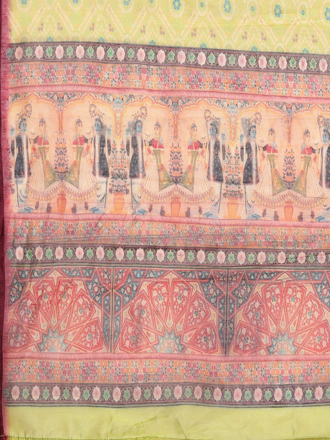 Dhiyona VA Women's Lime Green Ethnic Motifs Yoke Design Beads and Stones Kurta with Trousers & With Dupatta