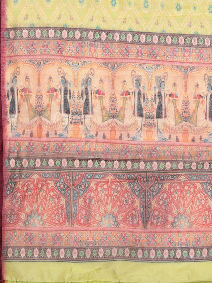 Dhiyona VA Women's Lime Green Ethnic Motifs Yoke Design Beads and Stones Kurta with Trousers & With Dupatta