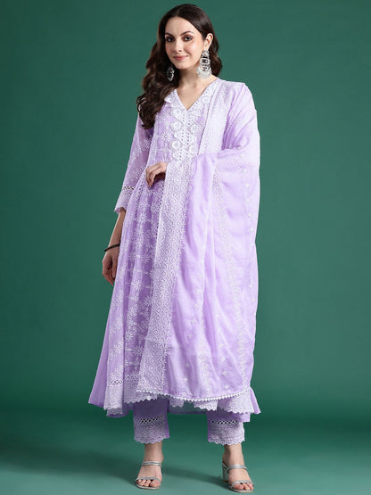 Ethnic Motifs Embroidered Pure Cotton Kurta with Trousers & Dupatta