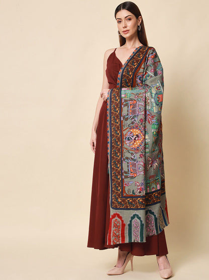 Dhiyona PA Women Grey Embroidered Wool Shawl