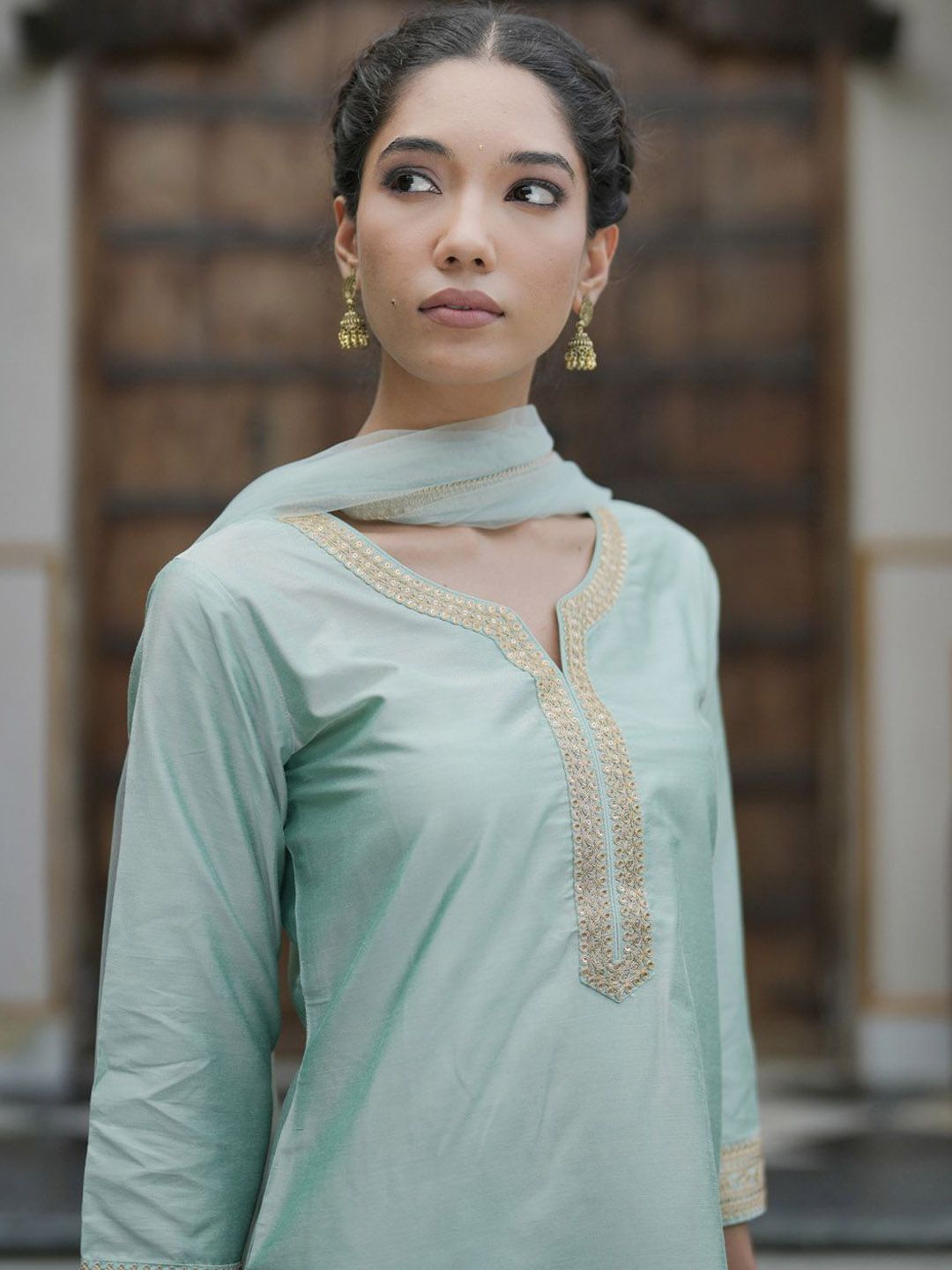 Women Embroidered Regular Kurta with Trousers & With Dupatta