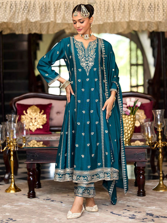 Women Ethnic Motifs Embroidered Regular Sequinned Kurta with Trousers & With Dupatta