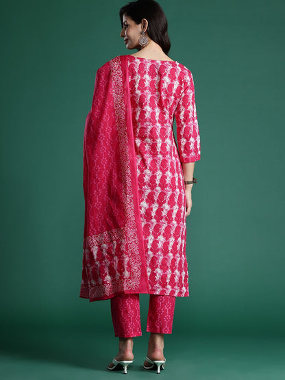Dhiyona IE Ethnic Motifs Printed Pure Cotton Kurta With Trousers & Dupatta