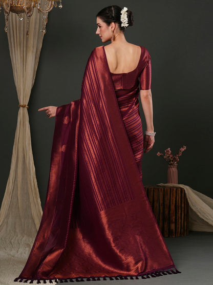 Women's Silk Blend Purple Woven Design Designer Saree With Blouse Piece