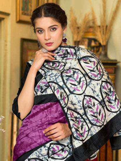 Women's Bhagalpuri Silk Black Printed Designer Saree With Blouse Piece