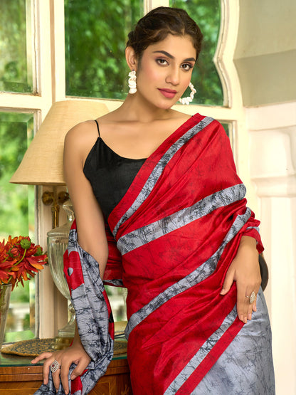Women's Bhagalpuri Silk Black Printed Designer Saree With Blouse Piece