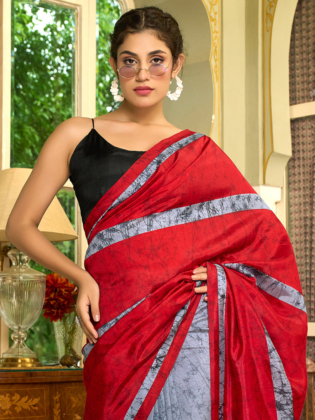 Women's Bhagalpuri Silk Black Printed Designer Saree With Blouse Piece
