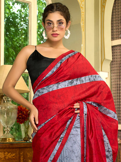 Women's Bhagalpuri Silk Black Printed Designer Saree With Blouse Piece