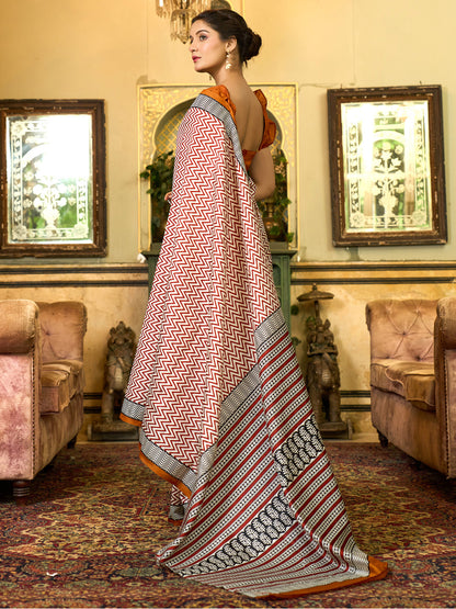 Women's Bhagalpuri Silk Camel Brown Printed Designer Saree With Blouse Piece