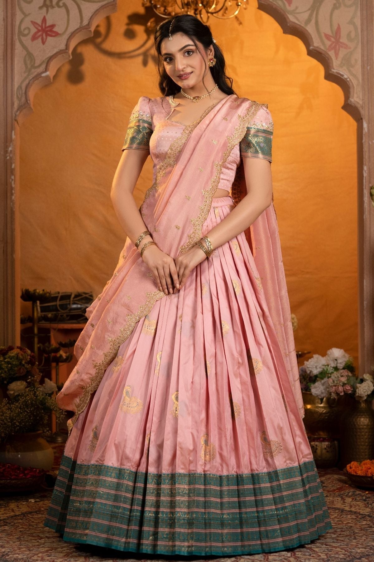 Dhiyona BN Sundarika Soft Silk Lehenga Set In Rose Pink