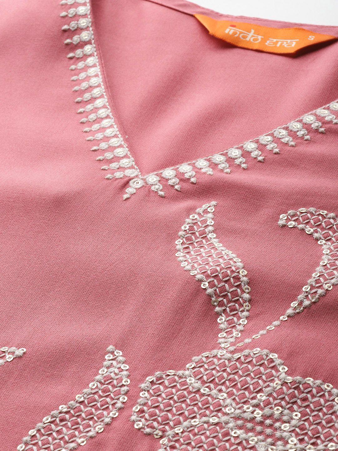 Dhiyona IE Floral Embroidered Sequinned Pure Cotton Kurta with Trousers