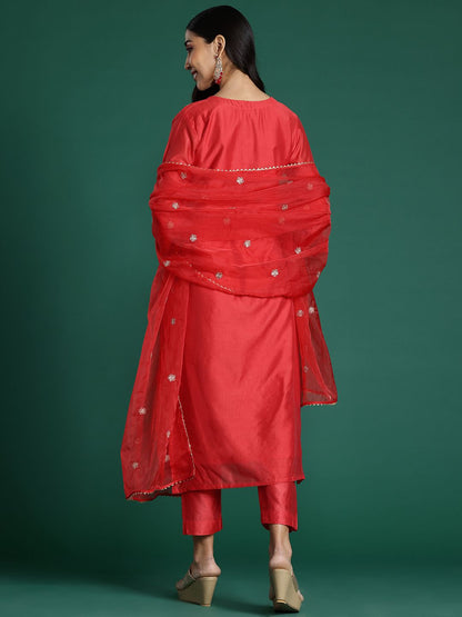 Dhiyona IE Striped Sequinned Chanderi Silk Kurta With Trousers & Dupatta