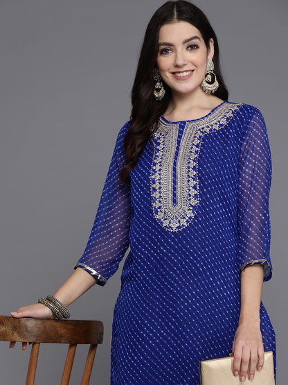 Dhiyona IE Women Floral Yoke Design Gotta Patti Georgette Kurta