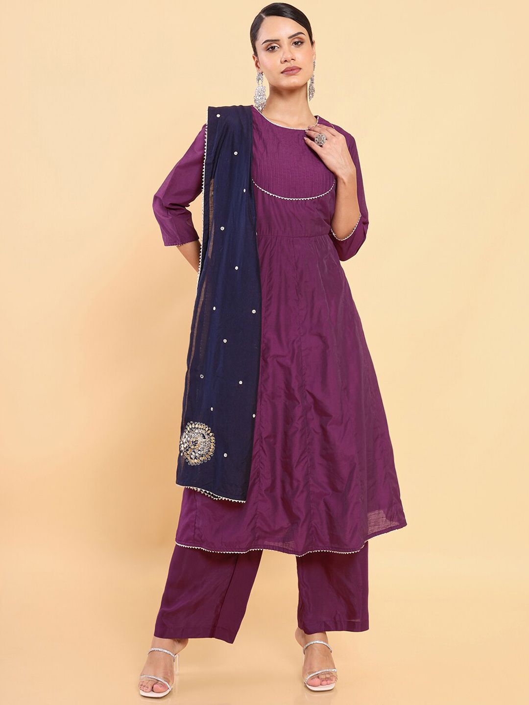 Dhiyona SO Women's Women Purple Chanderi Silk Kurta with Palazzos & With Dupatta