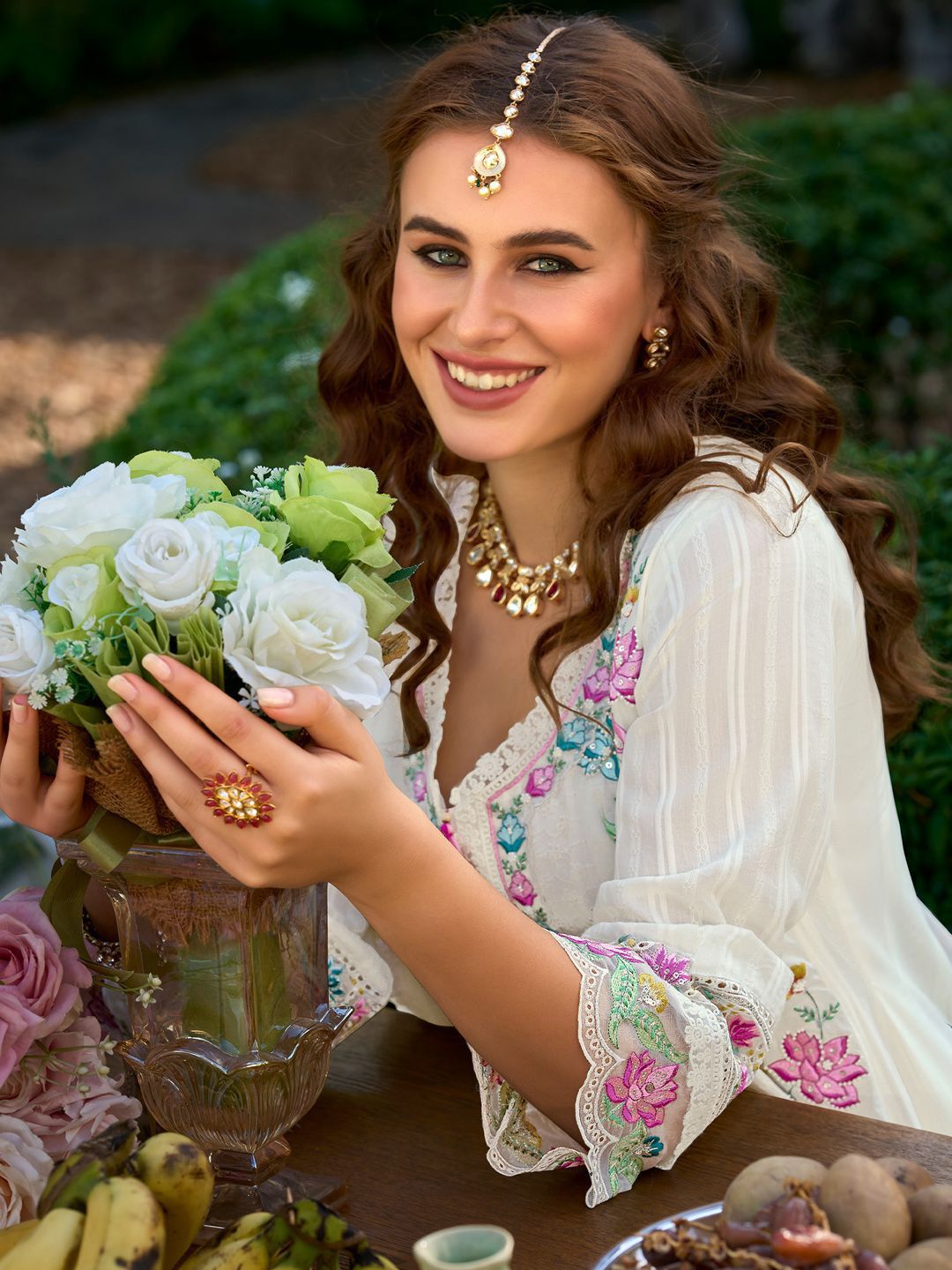 Women Embroidered Regular Thread Work Pure Cotton Kurta with Trousers & Dupatta