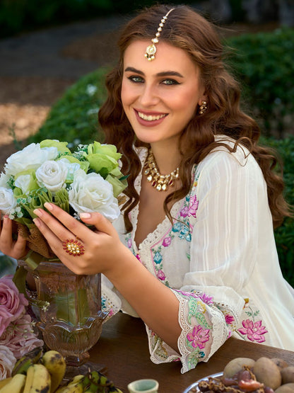 Women Embroidered Regular Thread Work Pure Cotton Kurta with Trousers & Dupatta