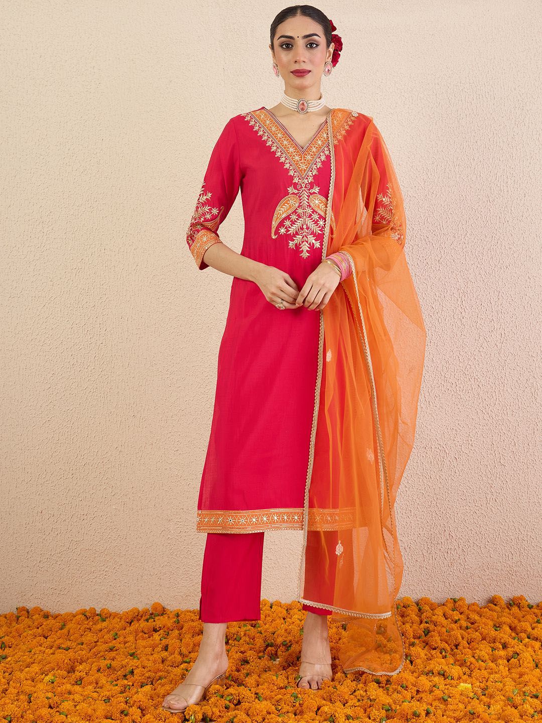 Women Ethnic Motifs Embroidered Kurta with Trousers & Dupatta