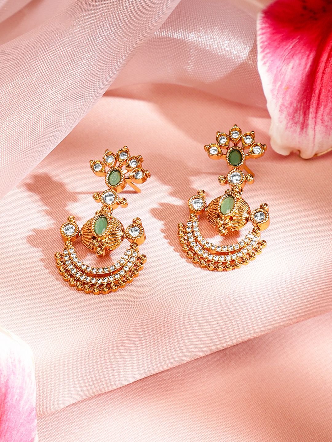 Dhiyona RJ Women's 24K Gold-Plated Emerald Green, White Cubic Zirconia & Pearl Beaded Jewellery Set