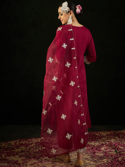 Dhiyona IE Ethnic Motifs Embroidered Regular Gotta Patti Kurta with Trousers & Dupatta