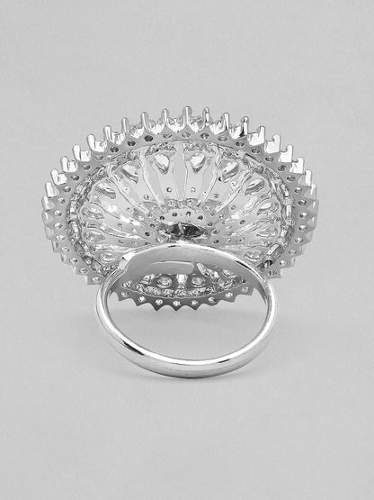 Dhiyona RJ Women's Silver-Plated White AD-Studded Finger Ring