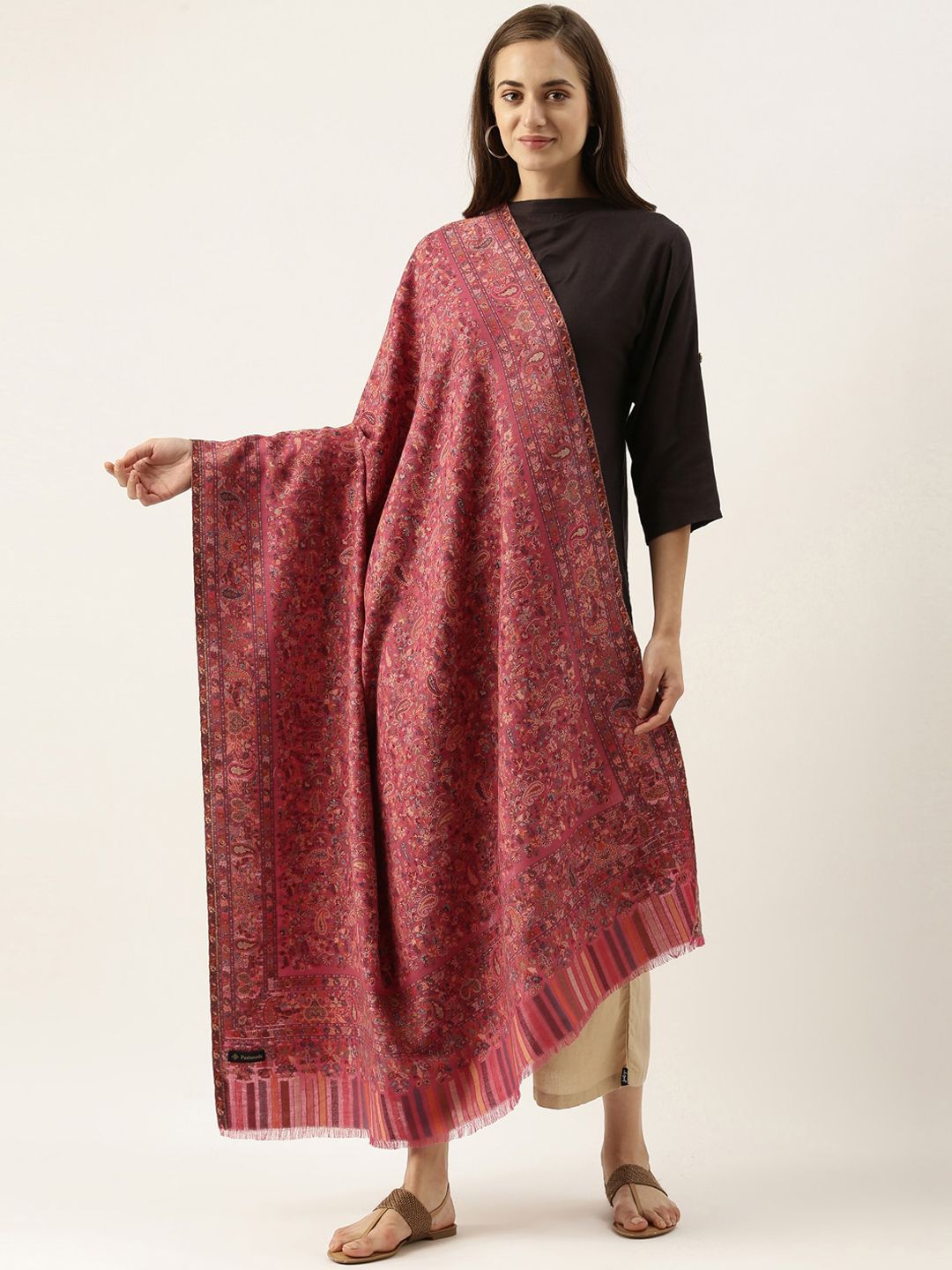 Dhiyona PA Women Pink Kaani Woven Design Shawl