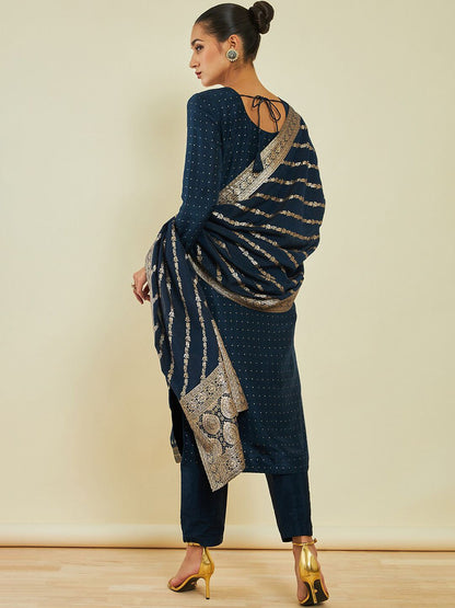 Dhiyona SO Women's Ethnic Motifs Embroidered Silk Kurta with Trousers & With Dupatta