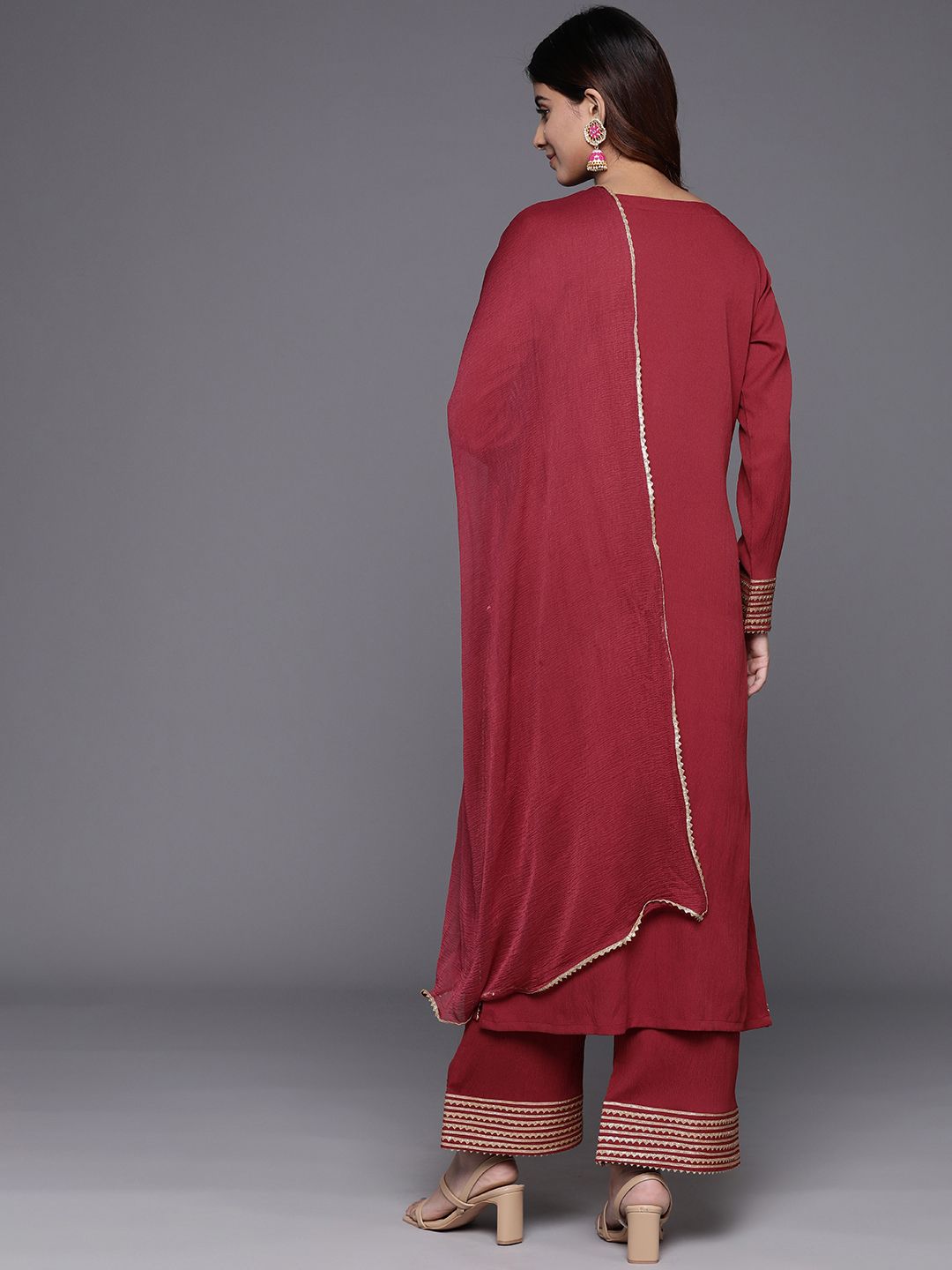 Dhiyona VA Women's Regular Gotta Patti Silk Crepe Kurta with Trousers & With Dupatta