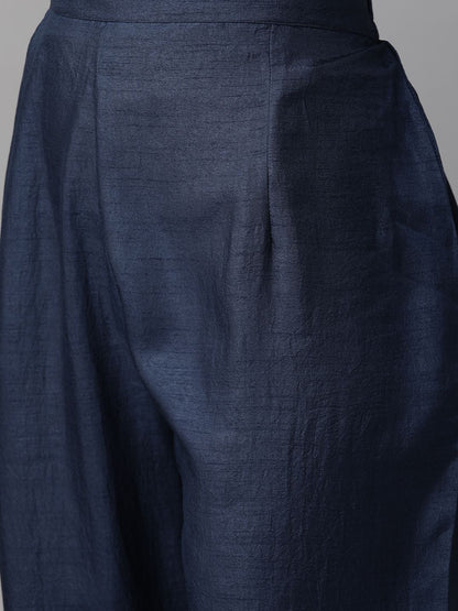 Dhiyona IE Women Navy Blue & Golden Yoke Design Kurta with Trousers & Dupatta