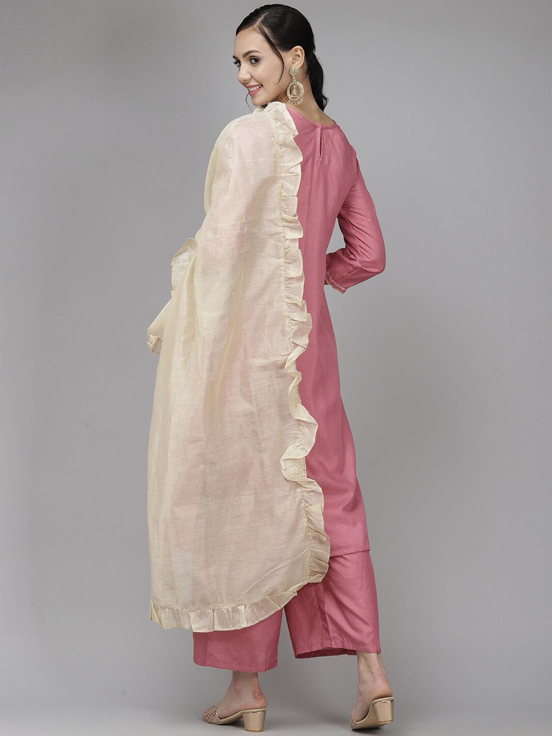 Women Ethnic Motif Embroidered Thread Work Kurta With Trousers & Dupatta