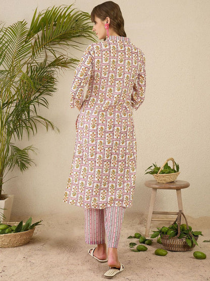 Dhiyona IE Printed Pure Cotton Straight Tunic & Trousers Co-Ord Set