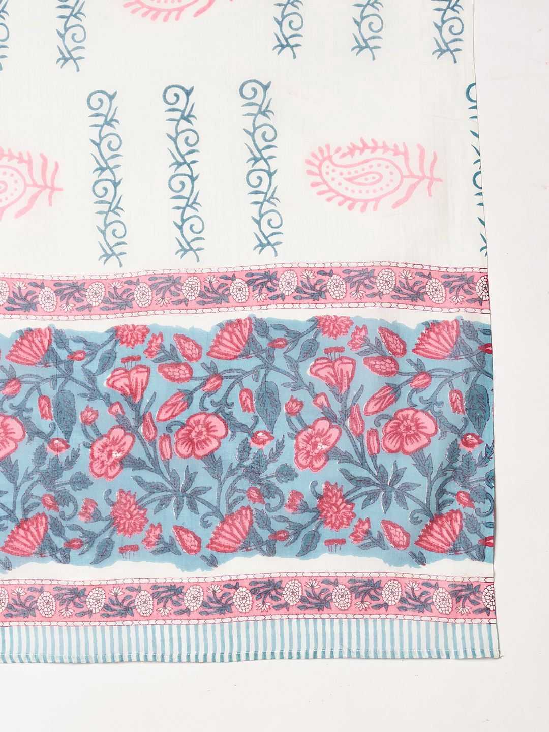 Dhiyona IE Floral Printed Notch Neck Pure Cotton Kurta With Trousers & Dupatta