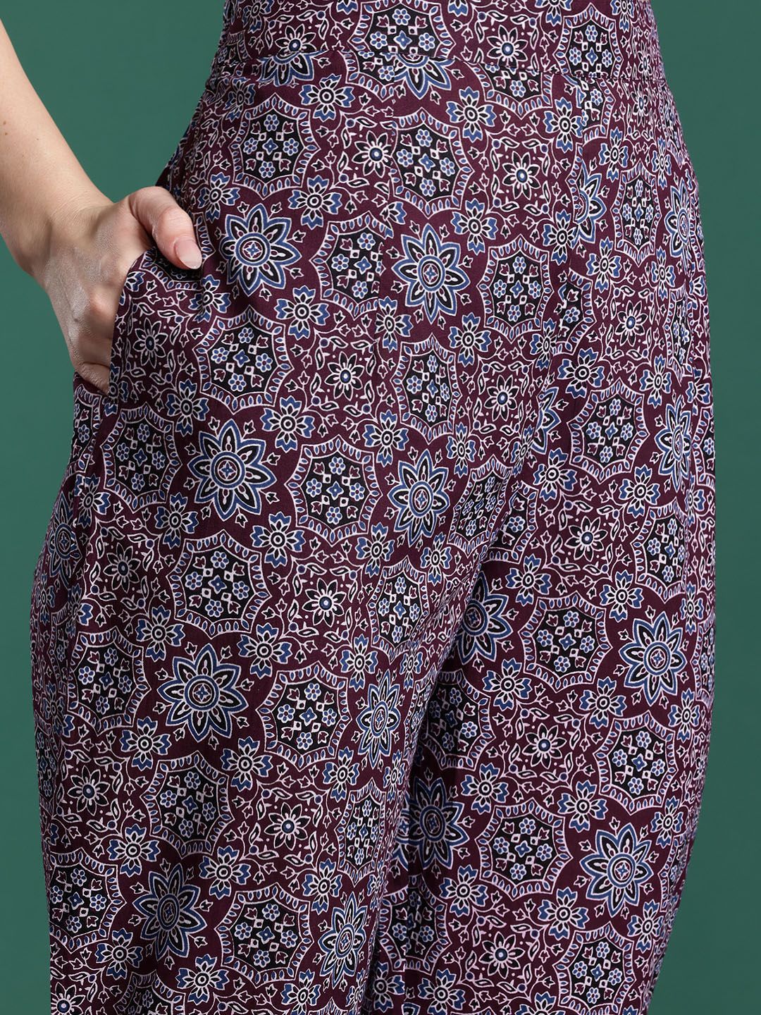 Ethnic Motifs Printed Mirror Work Pure Cotton Kurta with Trousers & With Dupatta